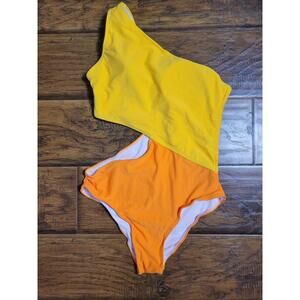 Color Block cut-out one shoulder one piece swimsuit size S